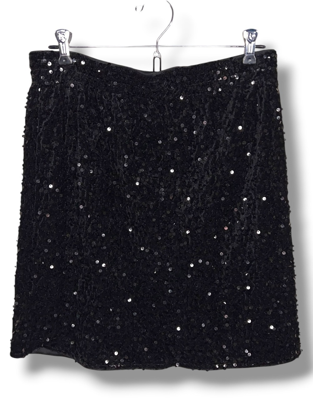 NWOT Large Black Sequin Mini Skirt Event Party Lined Stretch Pull On New Years